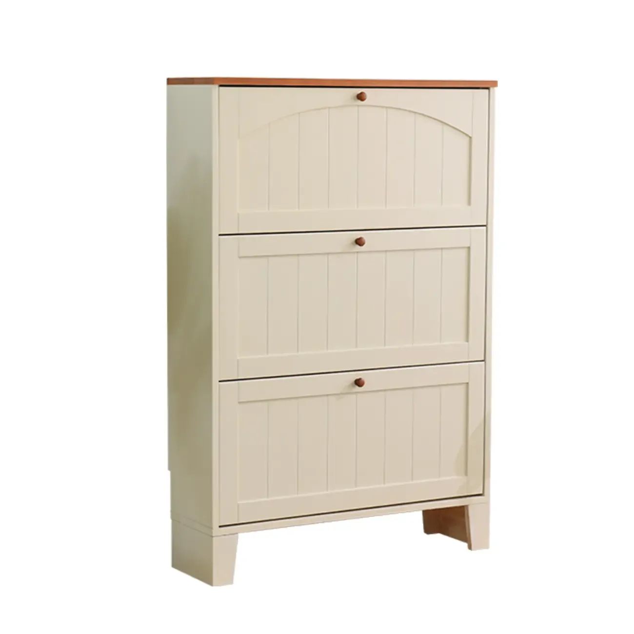 Entryway White/ Tawny Wooden Wall-Mounted Shoe Cabinet Image - 10