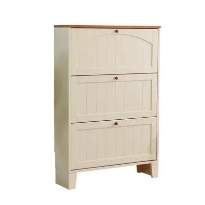 Entryway White/ Tawny Wooden Wall-Mounted Shoe Cabinet Image - 10