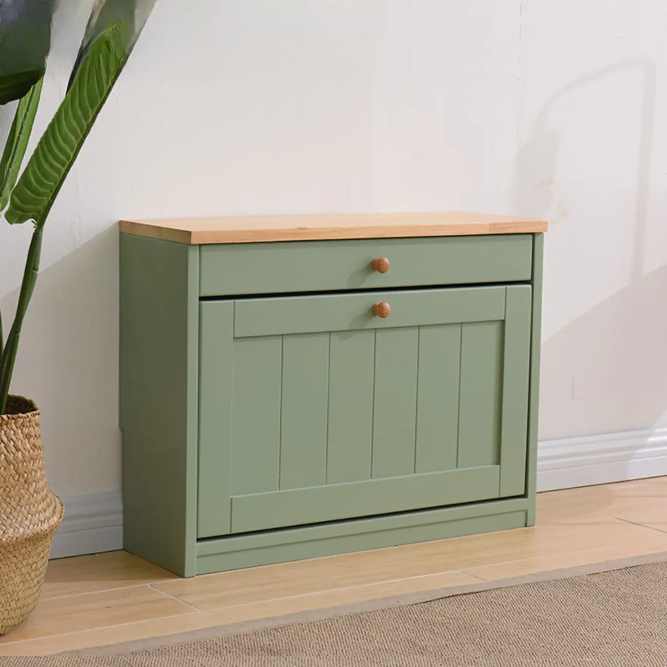 Entryway White/ Tawny Wooden Wall-Mounted Shoe Cabinet Image - 11 | homeyfad