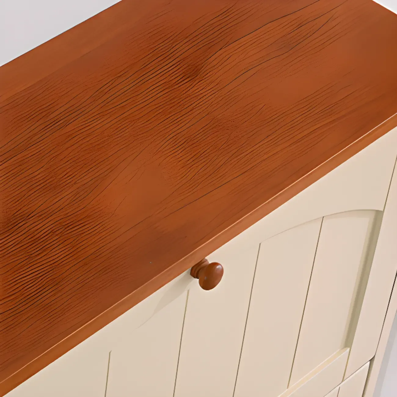 Entryway White/ Tawny Wooden Wall-Mounted Shoe Cabinet Image - 12