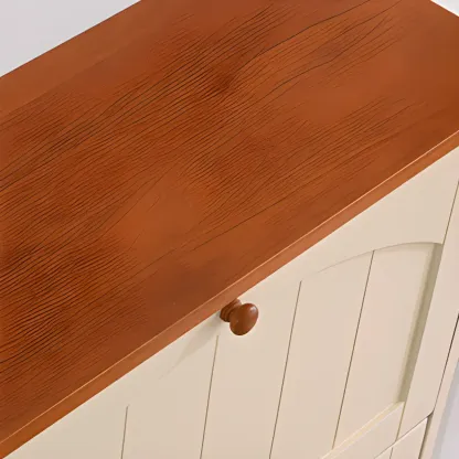 Entryway White/ Tawny Wooden Wall-Mounted Shoe Cabinet Image - 12