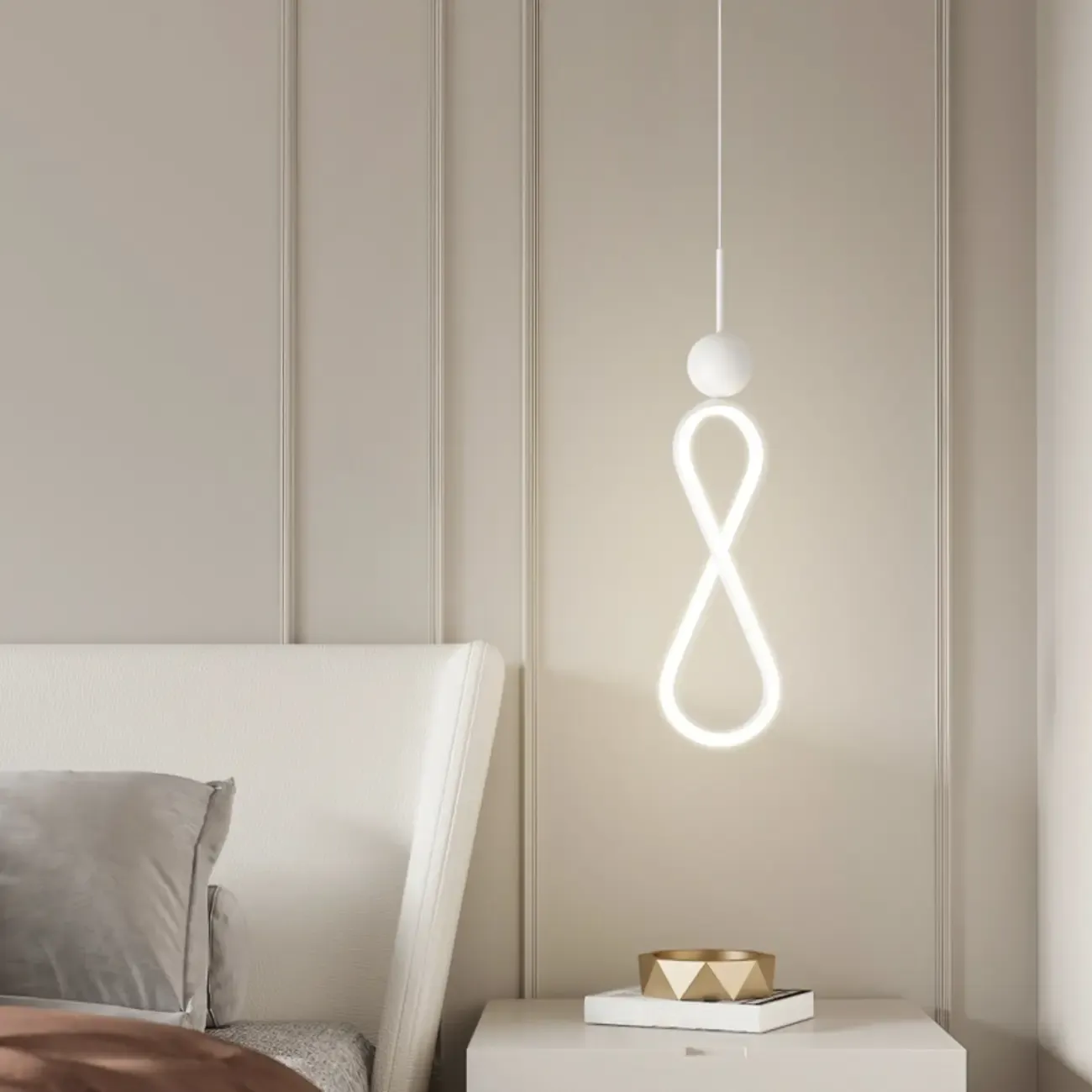 Minimalist White Metal LED Pendant Light Hanging Lamp Image - 4