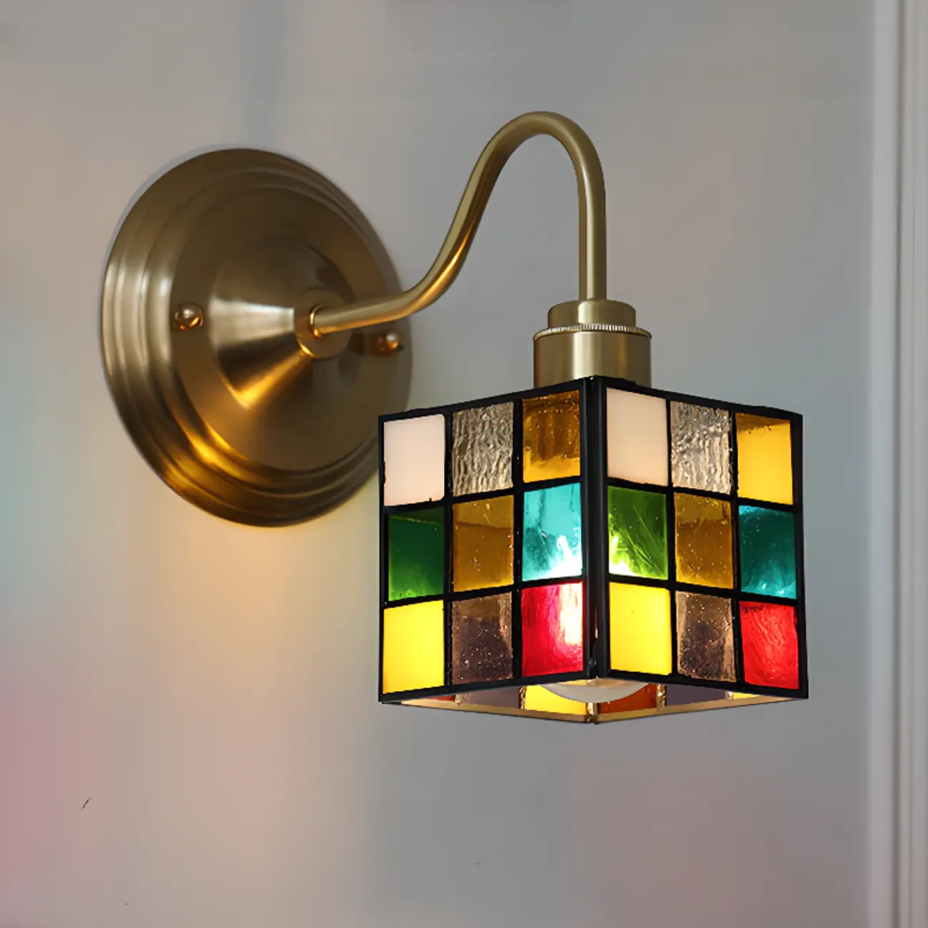 Vintage Stained Glass Wall Sconce in Colorful Design Image - 3 | homeyfad