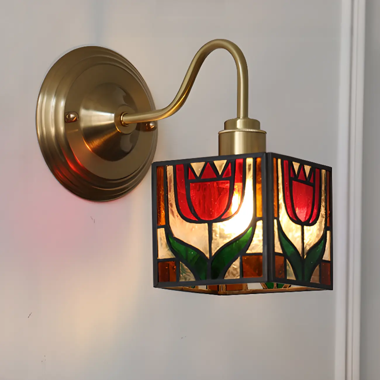 Vintage Stained Glass Wall Sconce in Colorful Design Image - 4 | homeyfad