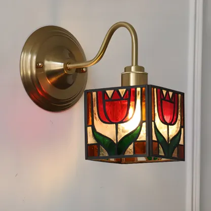 Vintage Stained Glass Wall Sconce in Colorful Design Image - 4