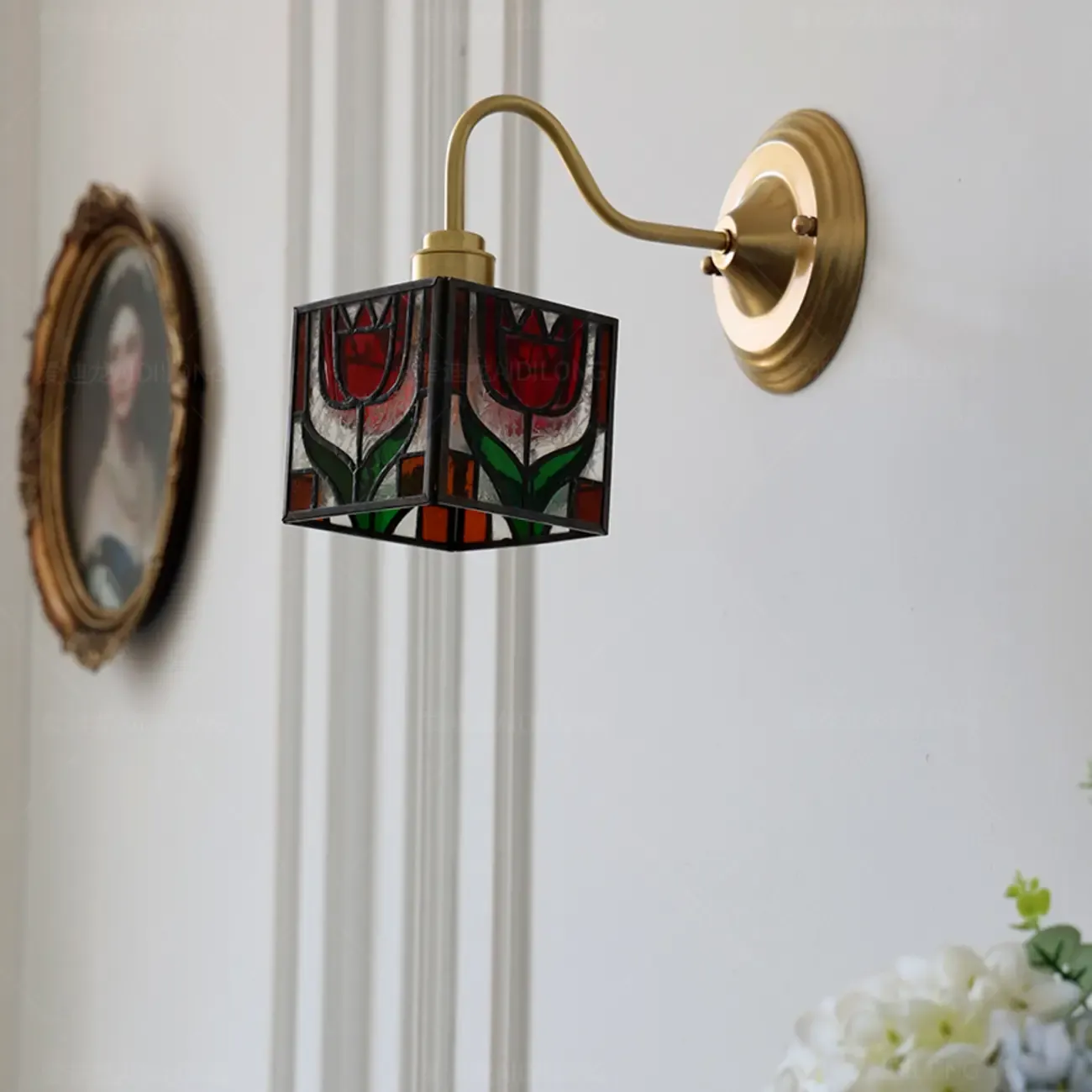 Vintage Stained Glass Wall Sconce in Colorful Design Image - 6