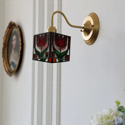 Vintage Stained Glass Wall Sconce in Colorful Design Image - 6