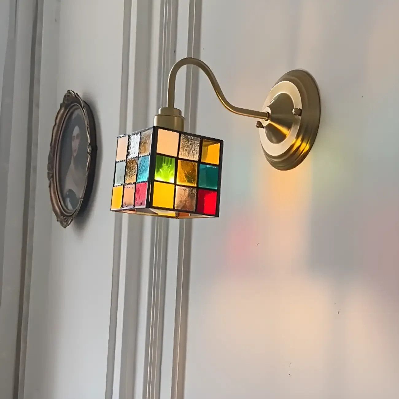 Vintage Stained Glass Wall Sconce in Colorful Design Image - 1