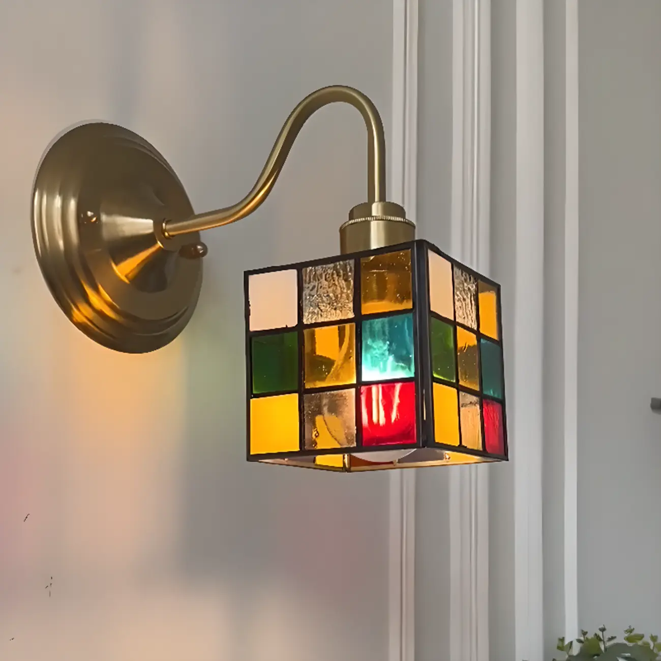 Vintage Stained Glass Wall Sconce in Colorful Design Image - 2 | homeyfad