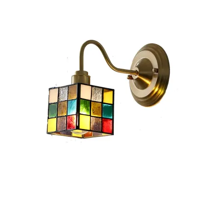 Vintage Stained Glass Wall Sconce in Colorful Design Image - 7