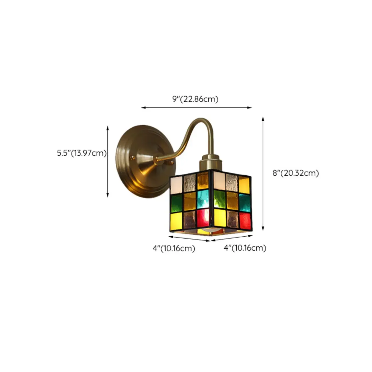 Vintage Stained Glass Wall Sconce in Colorful Design #size