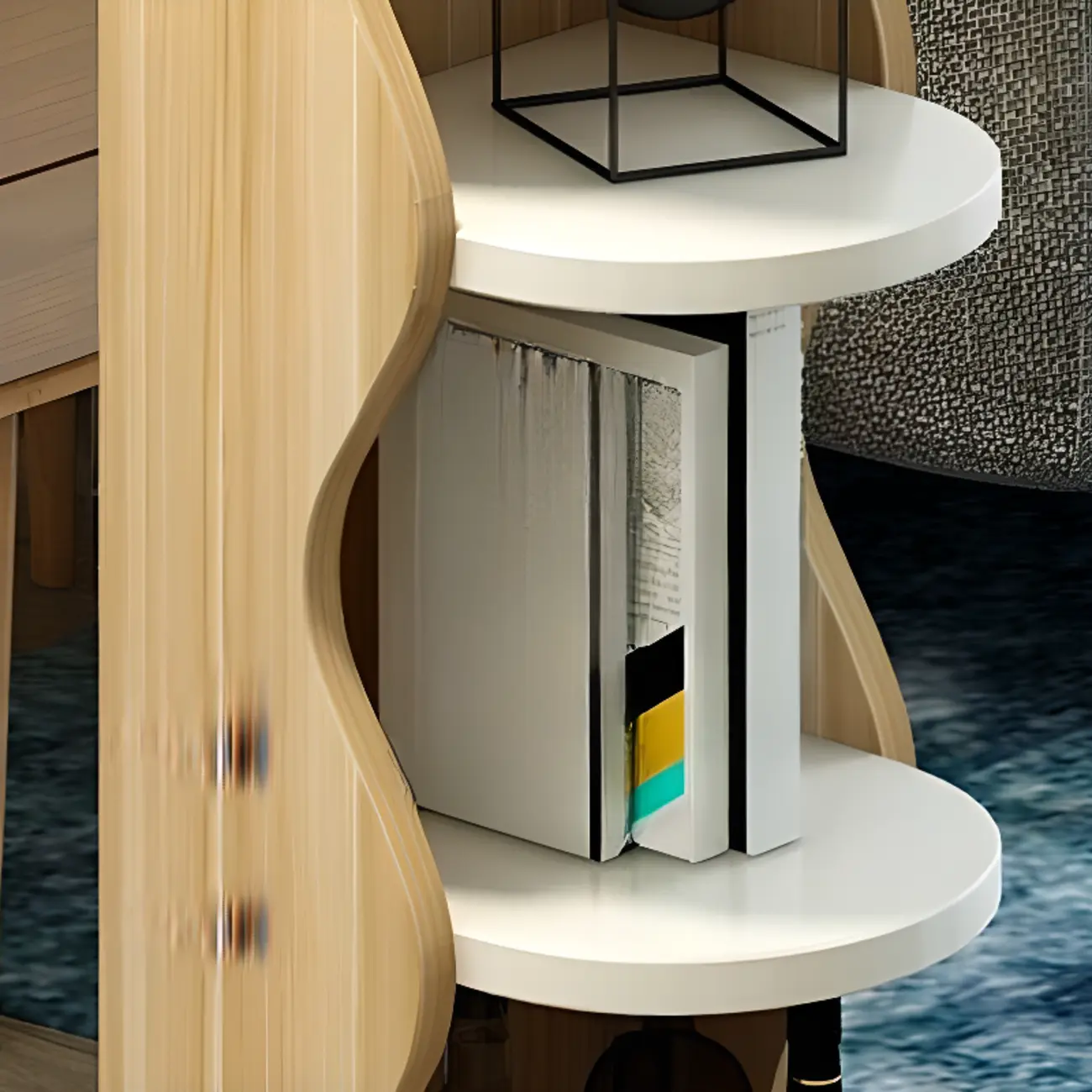 Modern Black-White Wooden Asymmetrical Shelves Bar Tables Image - 8 | homeyfad