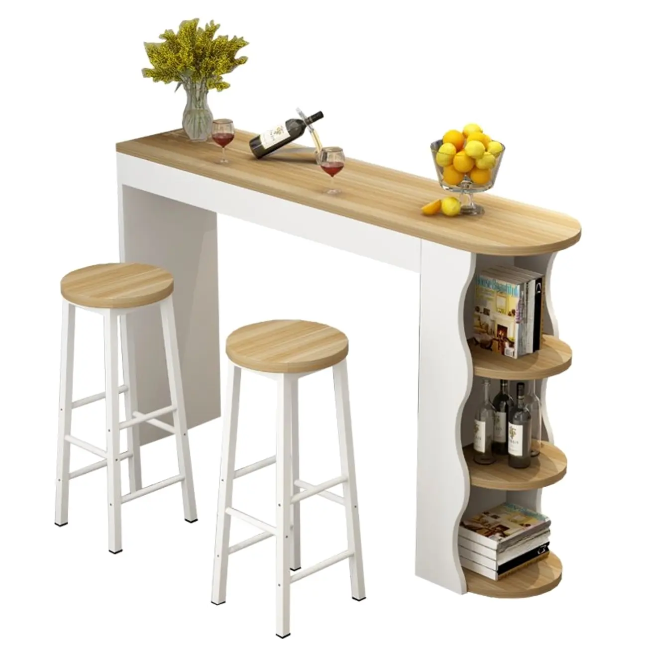 Modern Black-White Wooden Asymmetrical Shelves Bar Tables Image - 11 | homeyfad