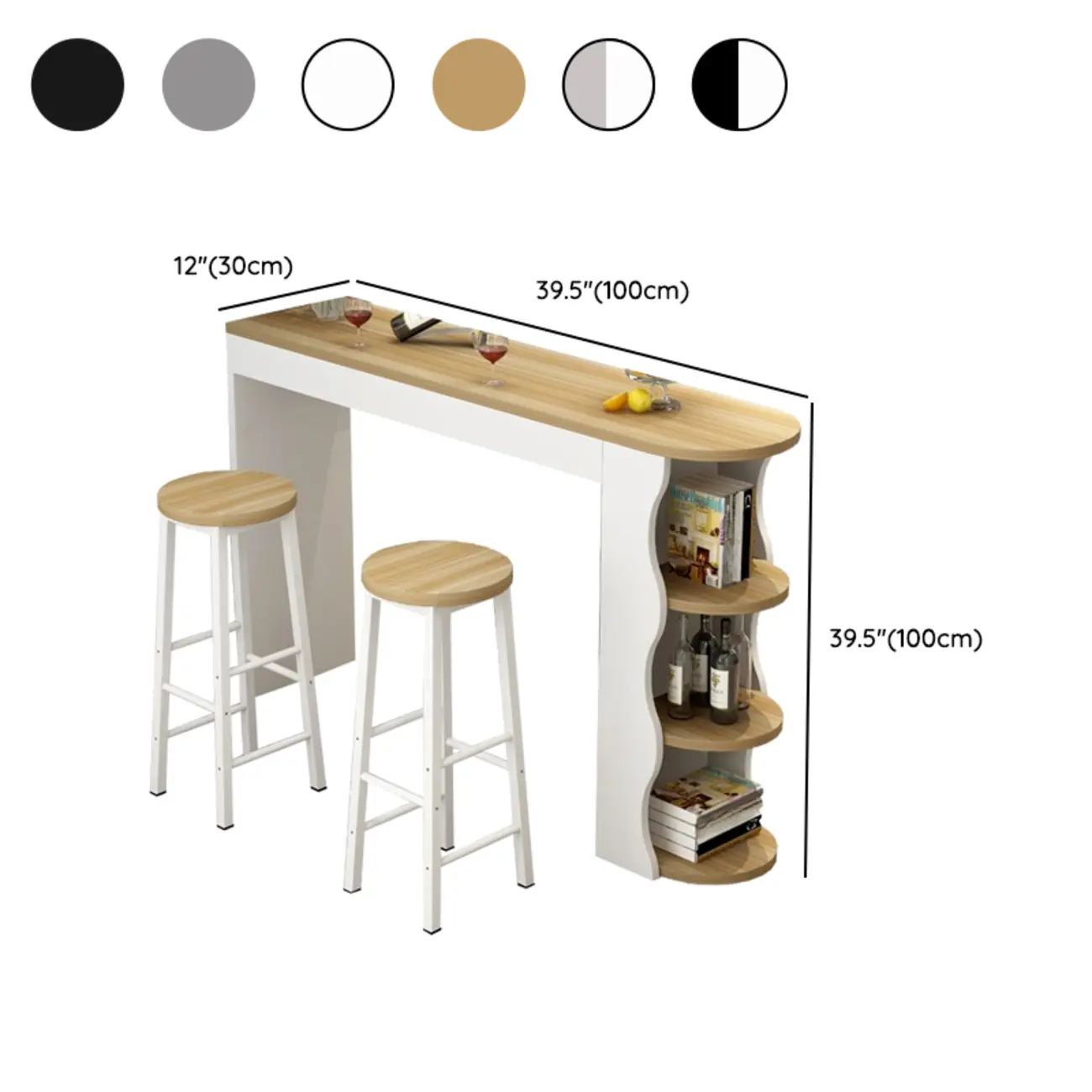 Modern Black-White Wooden Asymmetrical Shelves Bar Tables #size | homeyfad