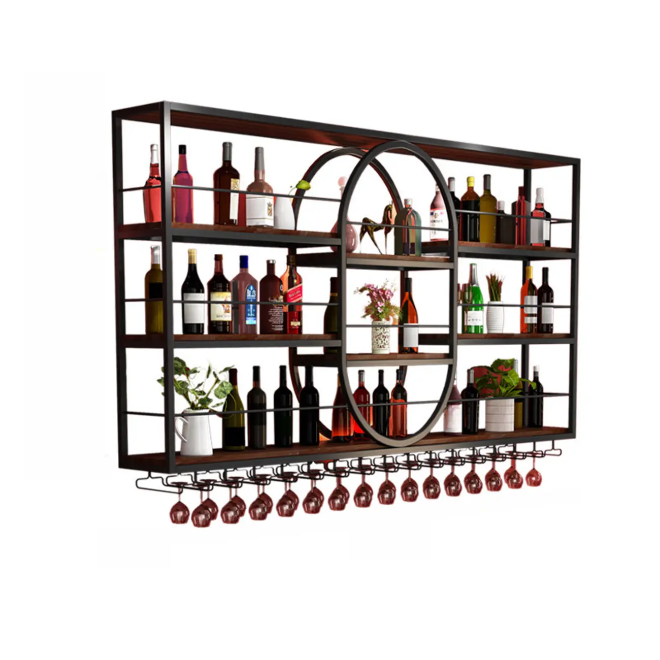 Nordic Metal Black Wall Mounted Wine Rack with Light Image - 5 | homeyfad