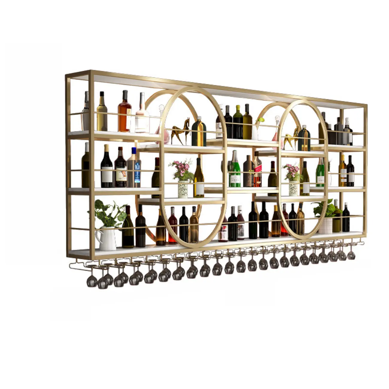 Nordic Metal Black Wall Mounted Wine Rack with Light Image - 6 | homeyfad