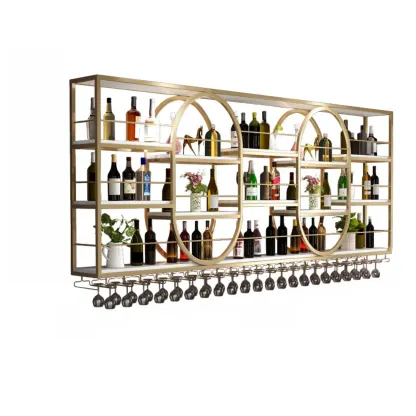 Nordic Metal Black Wall Mounted Wine Rack with Light Image - 6
