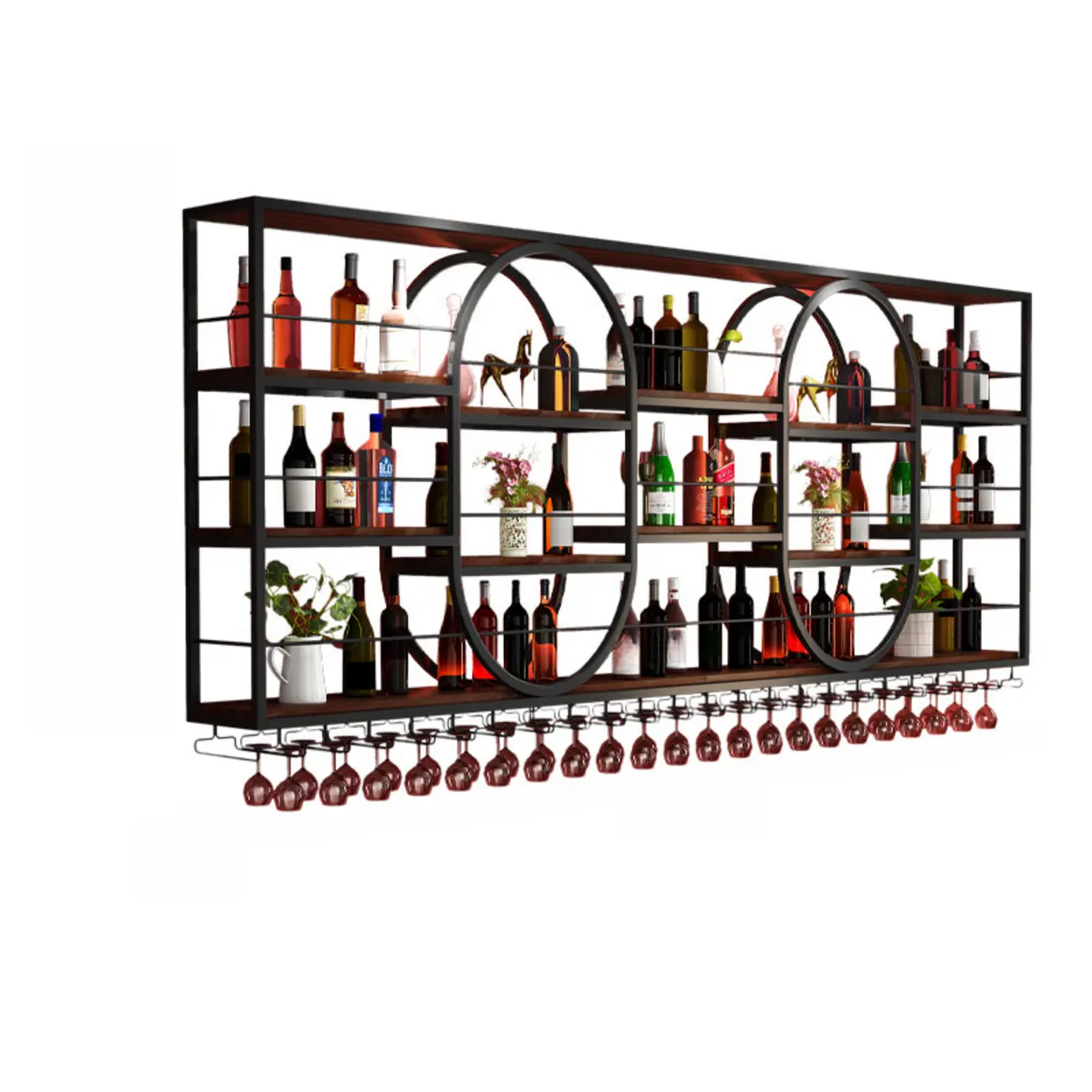 Nordic Metal Black Wall Mounted Wine Rack with Light Image - 7 | homeyfad