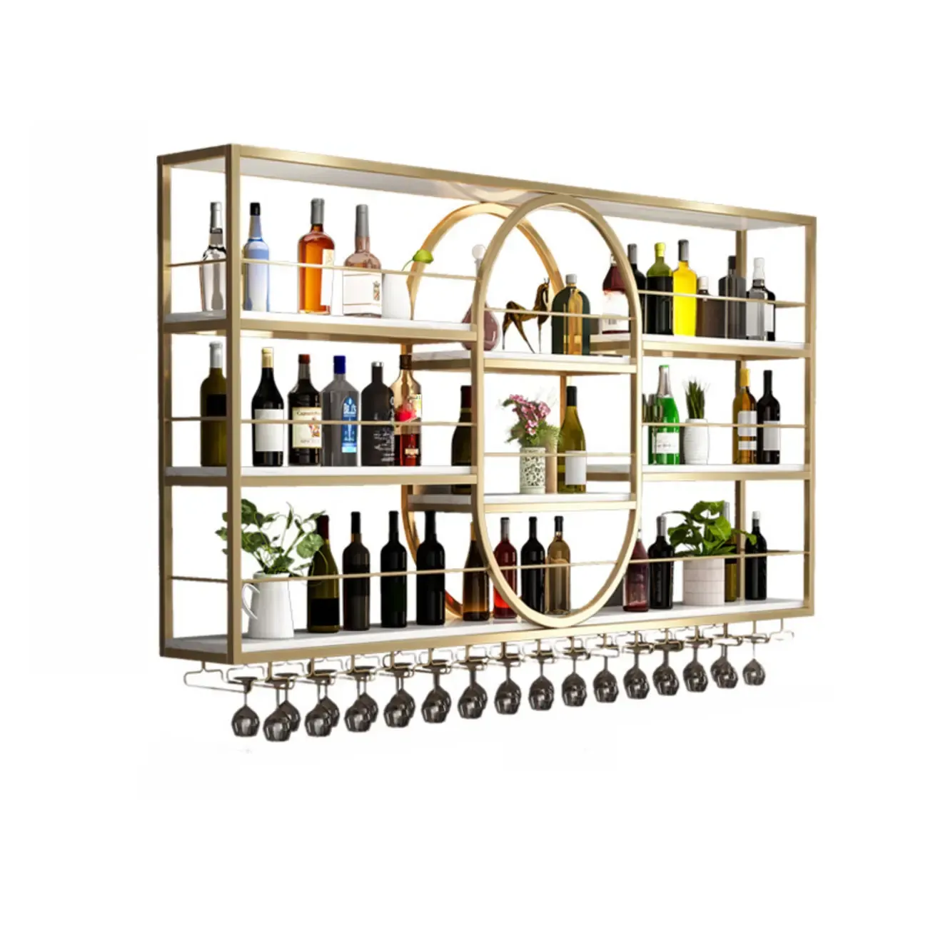 Nordic Metal Black Wall Mounted Wine Rack with Light Image - 8