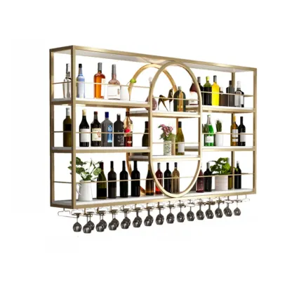 Nordic Metal Black Wall Mounted Wine Rack with Light Image - 8