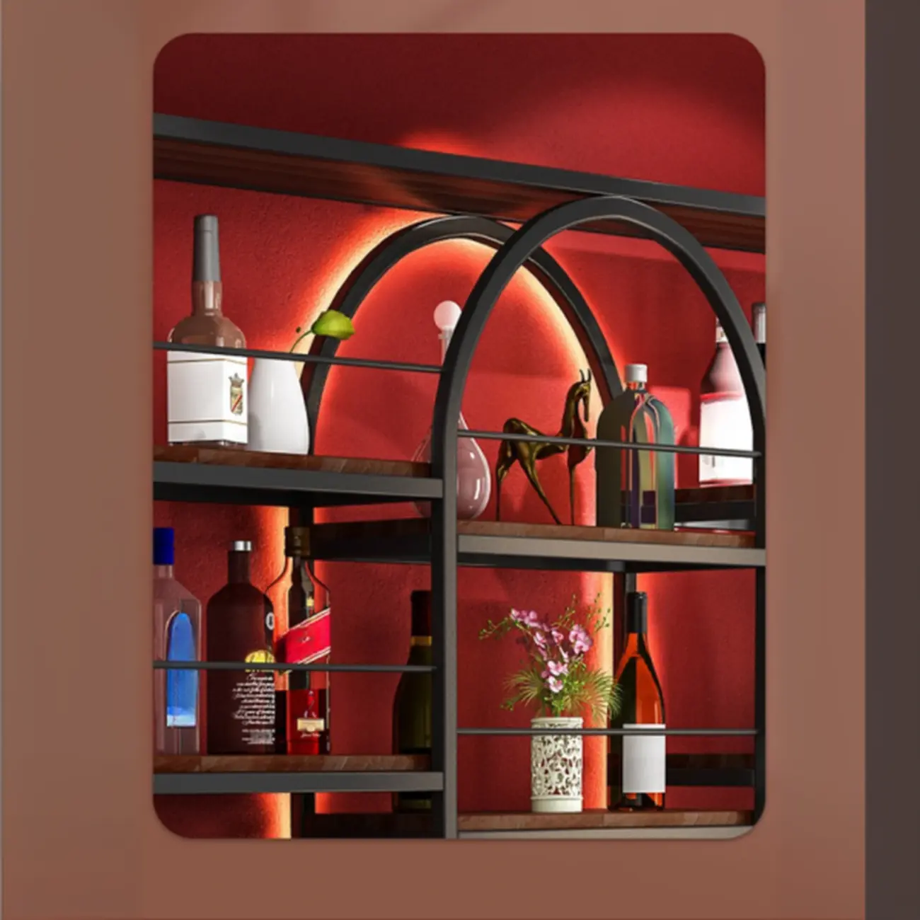 Nordic Metal Black Wall Mounted Wine Rack with Light Image - 9 | homeyfad