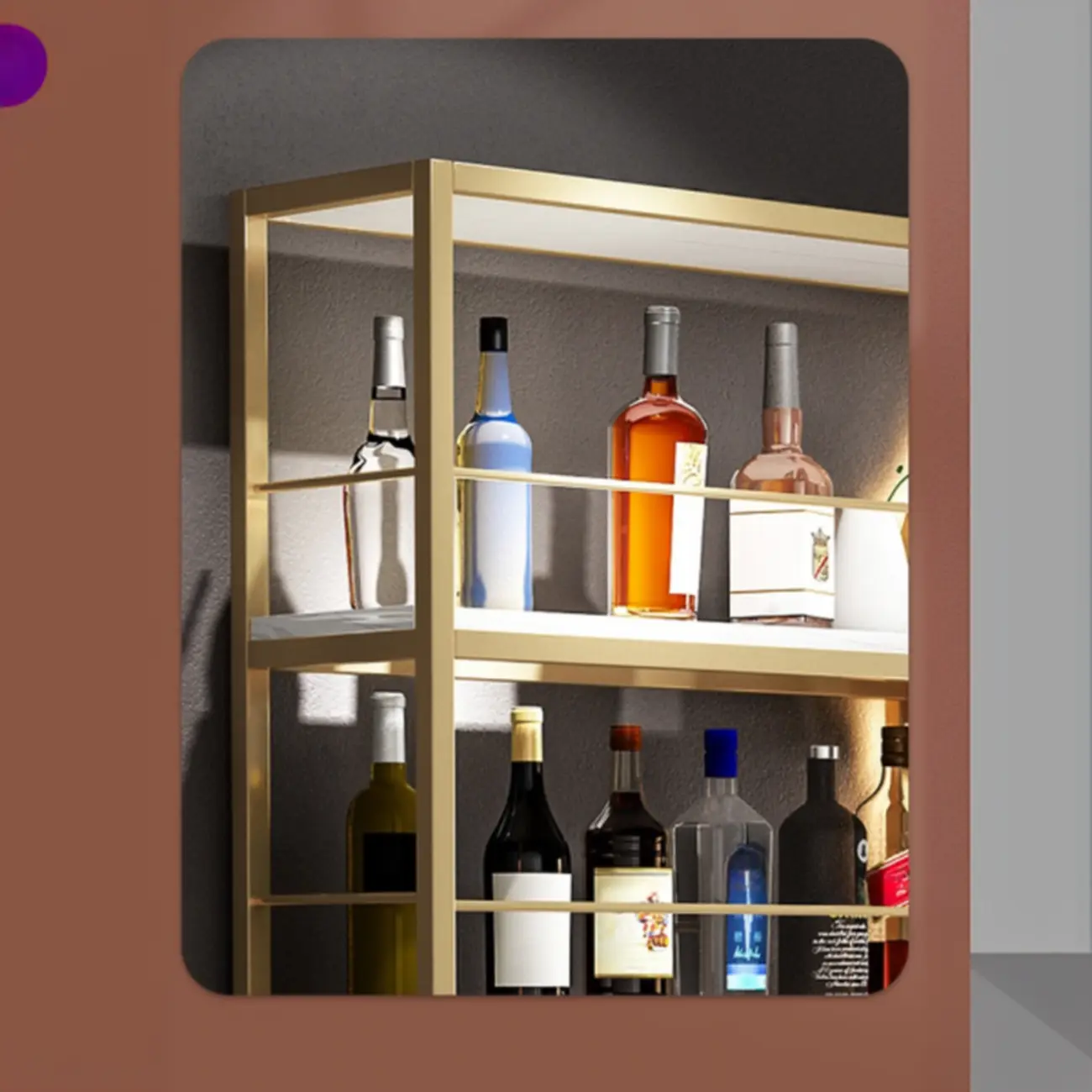 Nordic Metal Black Wall Mounted Wine Rack with Light Image - 11 | homeyfad