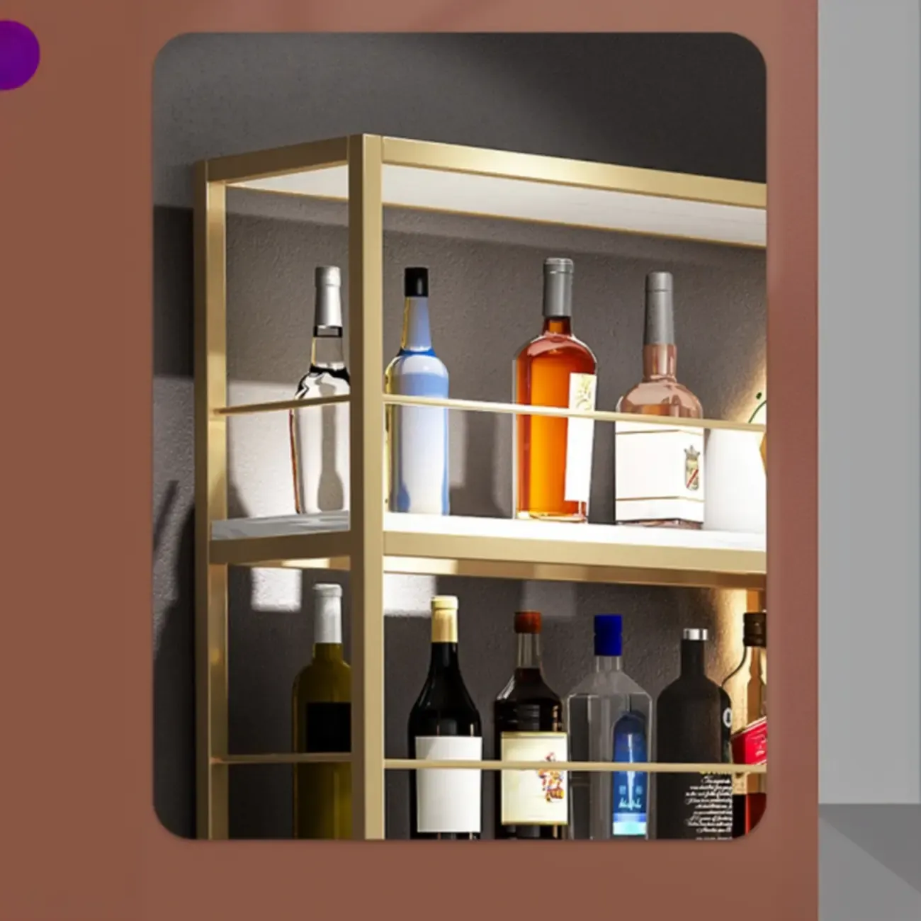 Nordic Metal Black Wall Mounted Wine Rack with Light Image - 11