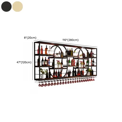 Nordic Metal Black Wall Mounted Wine Rack with Light Image - 23