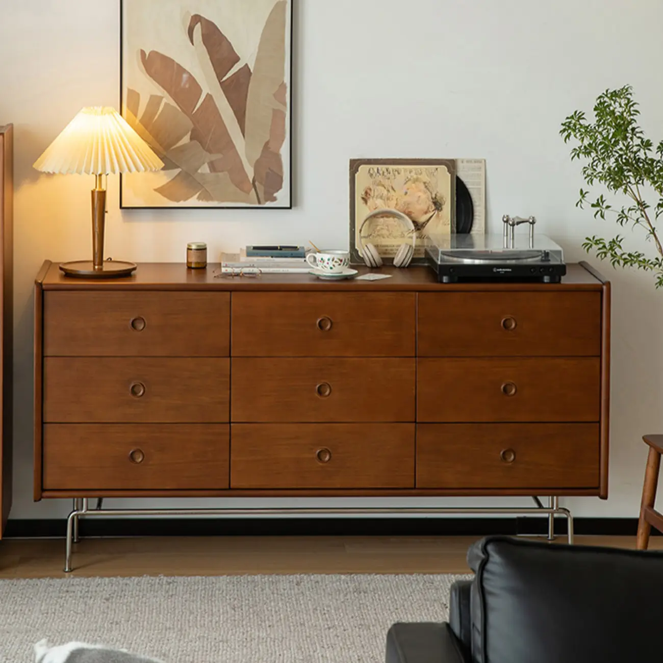 Trendy Lumber Cocoa Chest with 9 Drawers and Metal Base Image - 2 | homeyfad