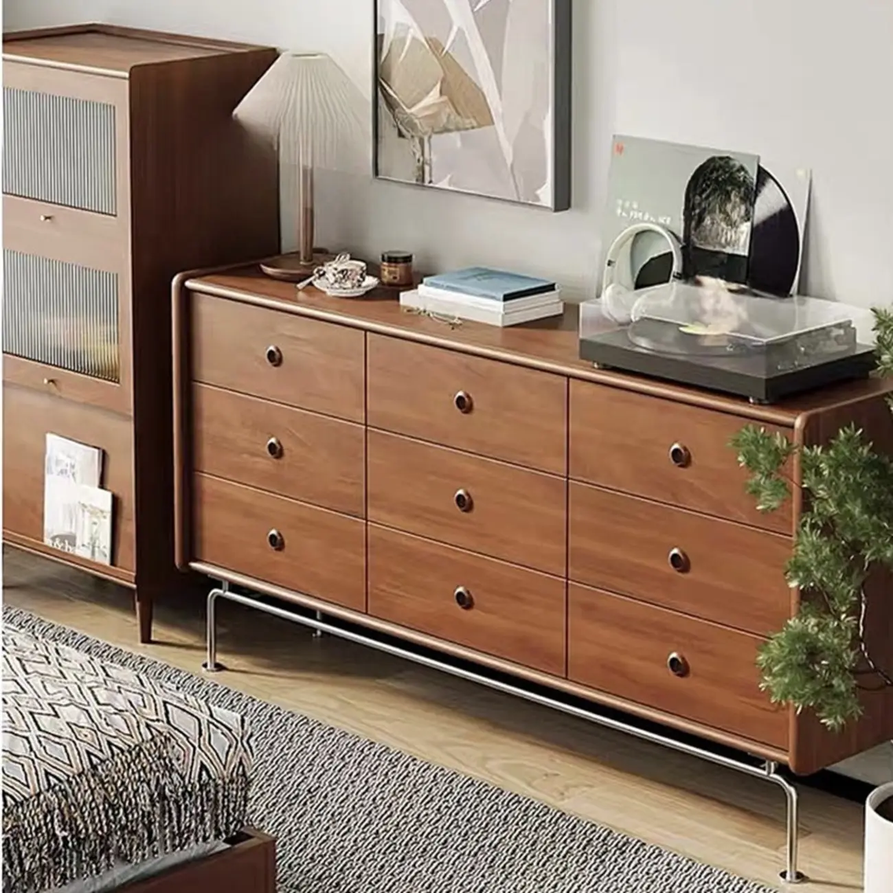 Trendy Lumber Cocoa Chest with 9 Drawers and Metal Base Image - 4 | homeyfad