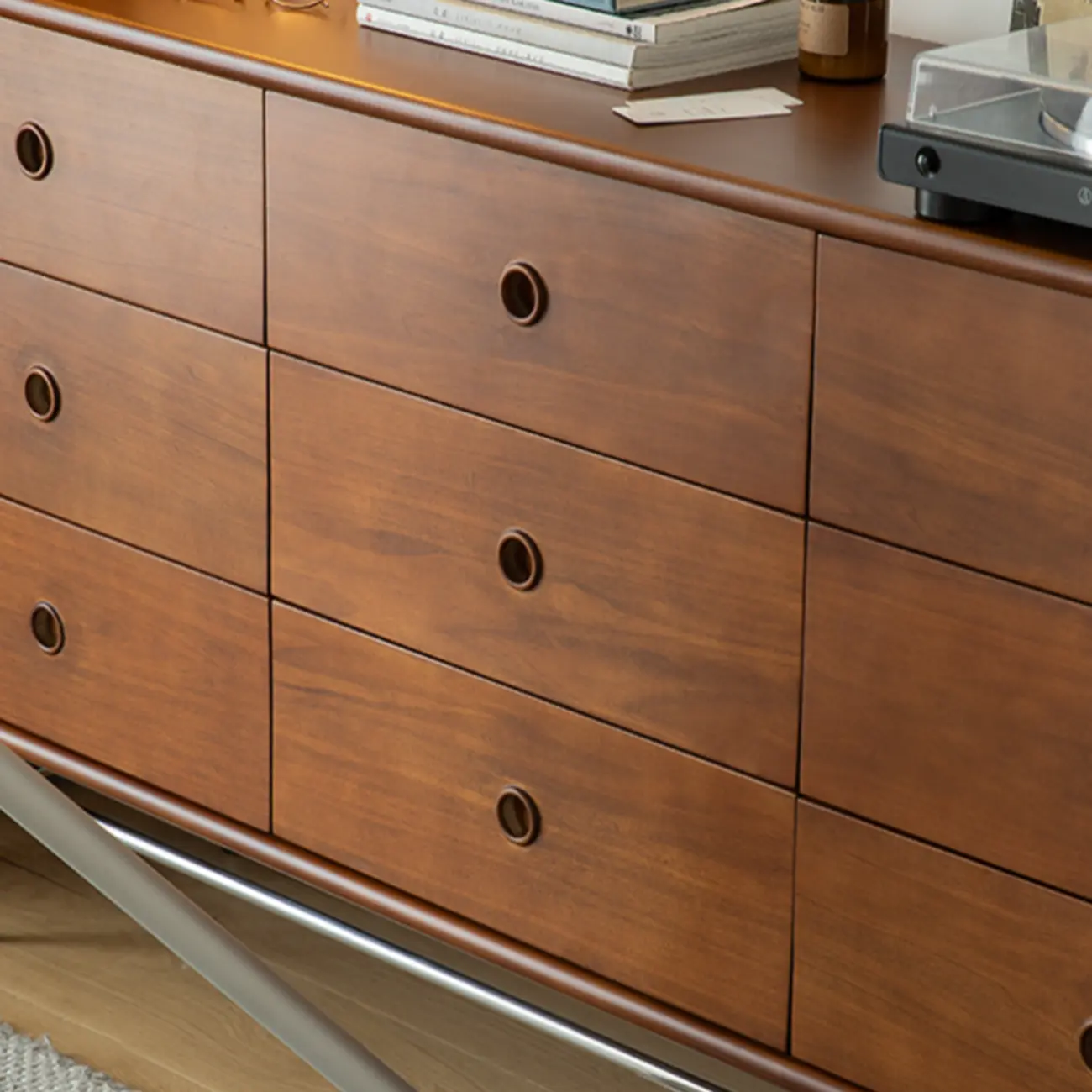 Trendy Lumber Cocoa Chest with 9 Drawers and Metal Base Image - 8 | homeyfad