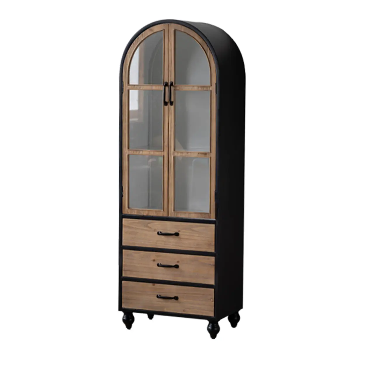 Rustic Wooden Freestanding Cabinet for Living Room Decor with Arch Shape | homeyfad
