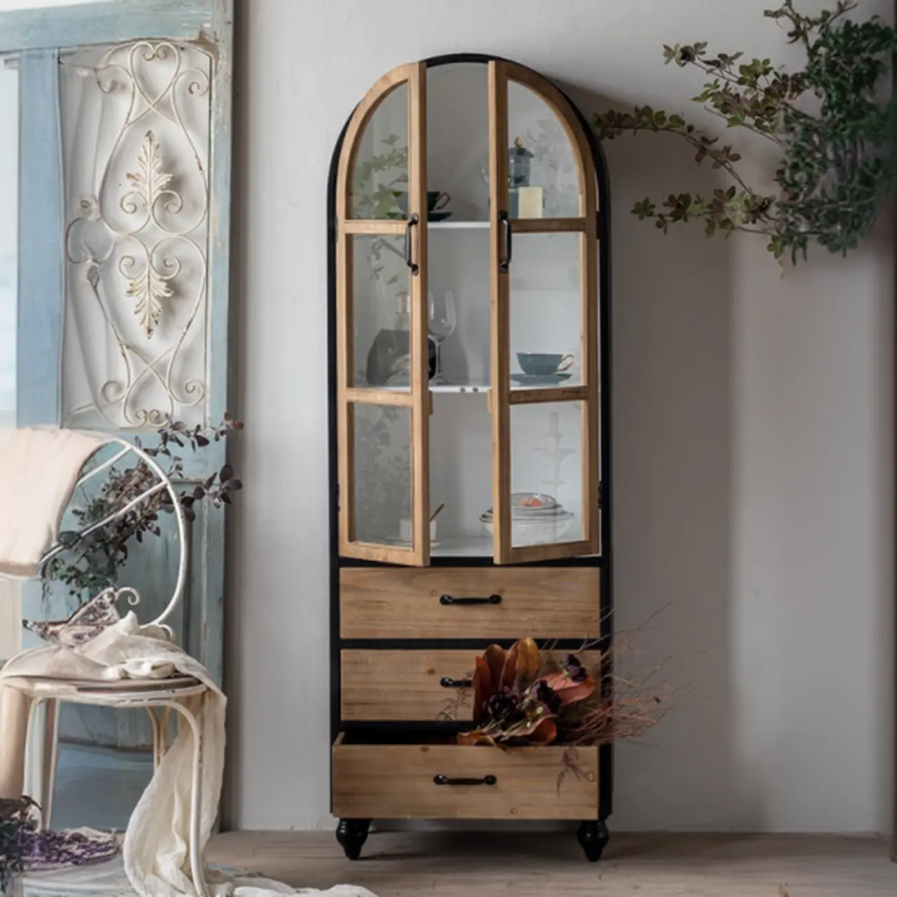 Rustic Wooden Freestanding Cabinet for Living Room Decor with Arch Shape | homeyfad