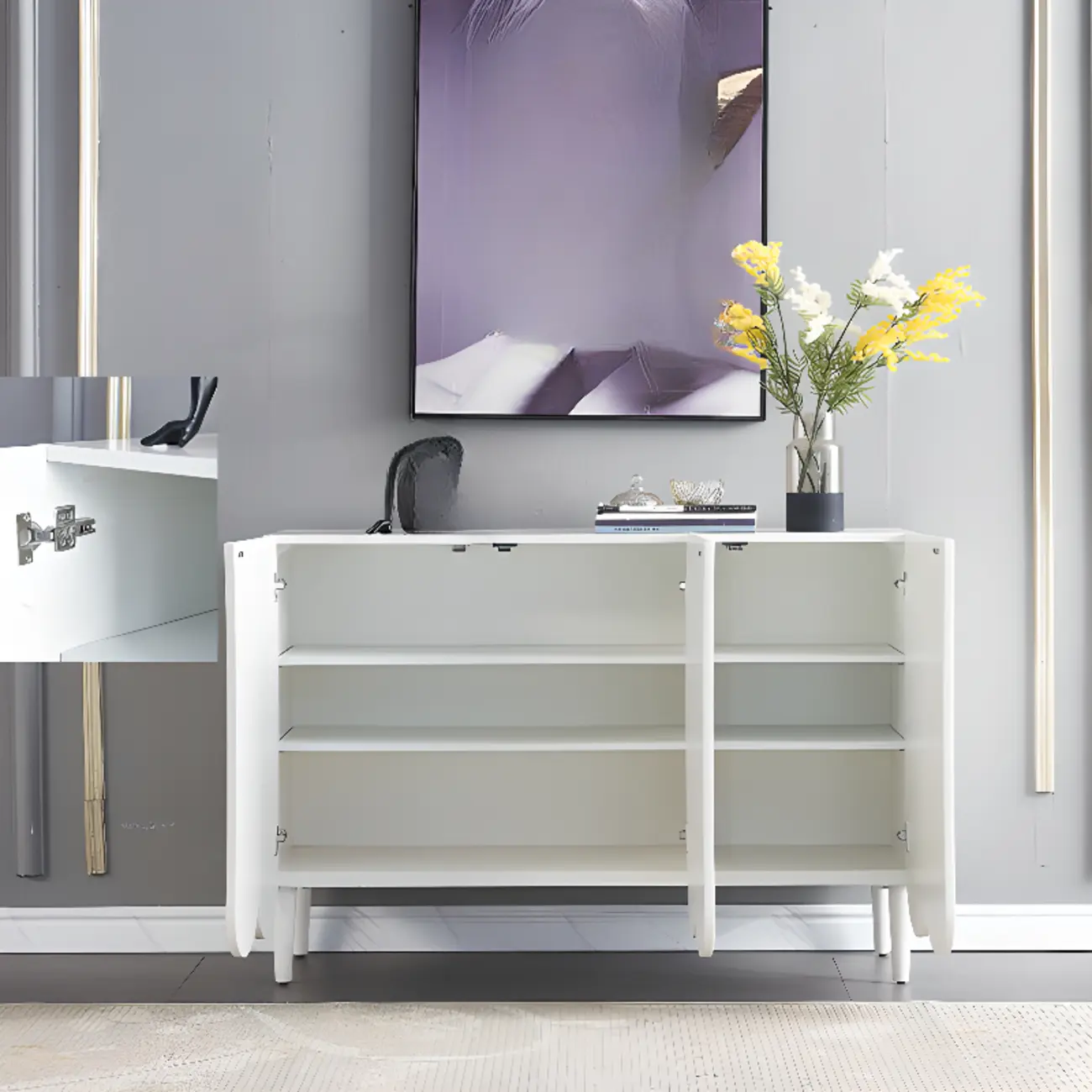 Modern Corrugated Wood Scalloped Adjustable Shelves Cabinet Image - 4 | homeyfad