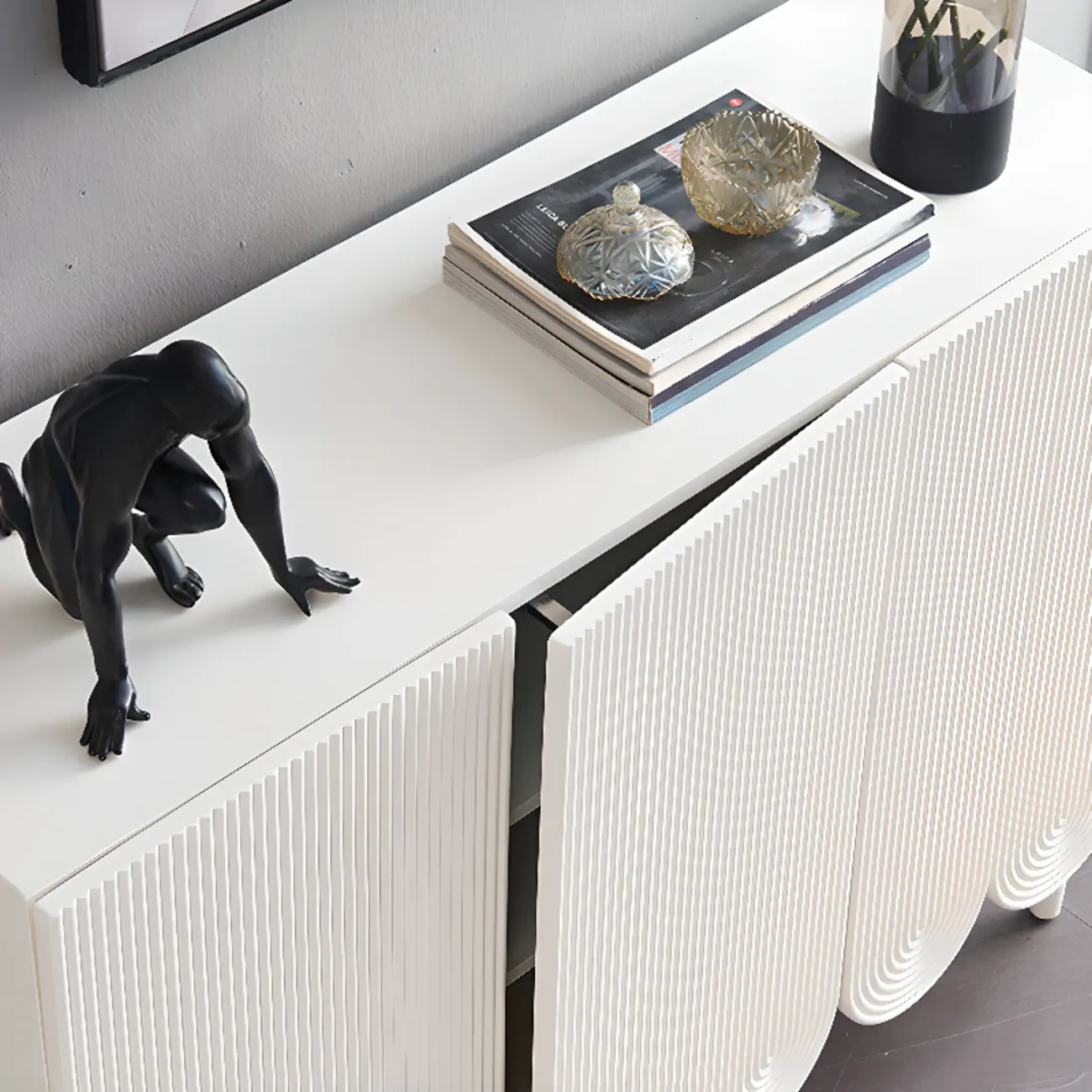 Modern Corrugated Wood Scalloped Adjustable Shelves Cabinet Image - 8 | homeyfad