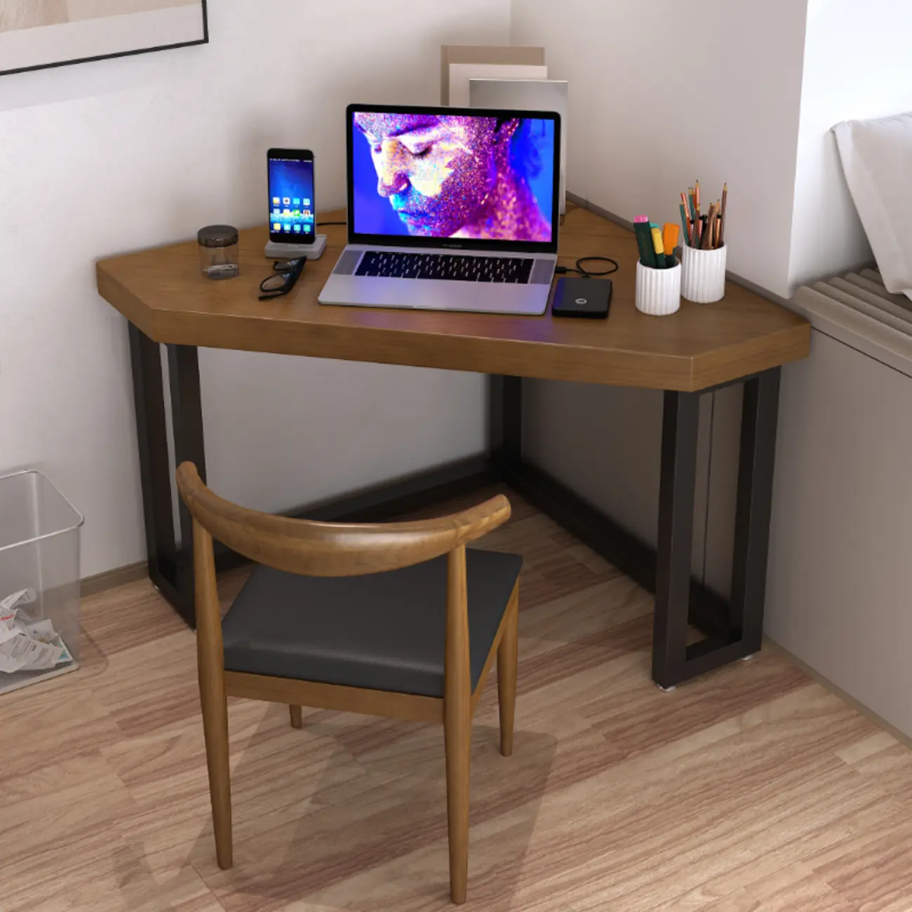 Small Modern Brown Wooden Office Desk for Corner Image - 1 | homeyfad