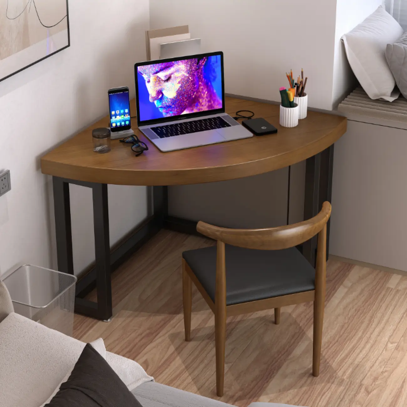 Small Modern Brown Wooden Office Desk for Corner Image - 2 | homeyfad