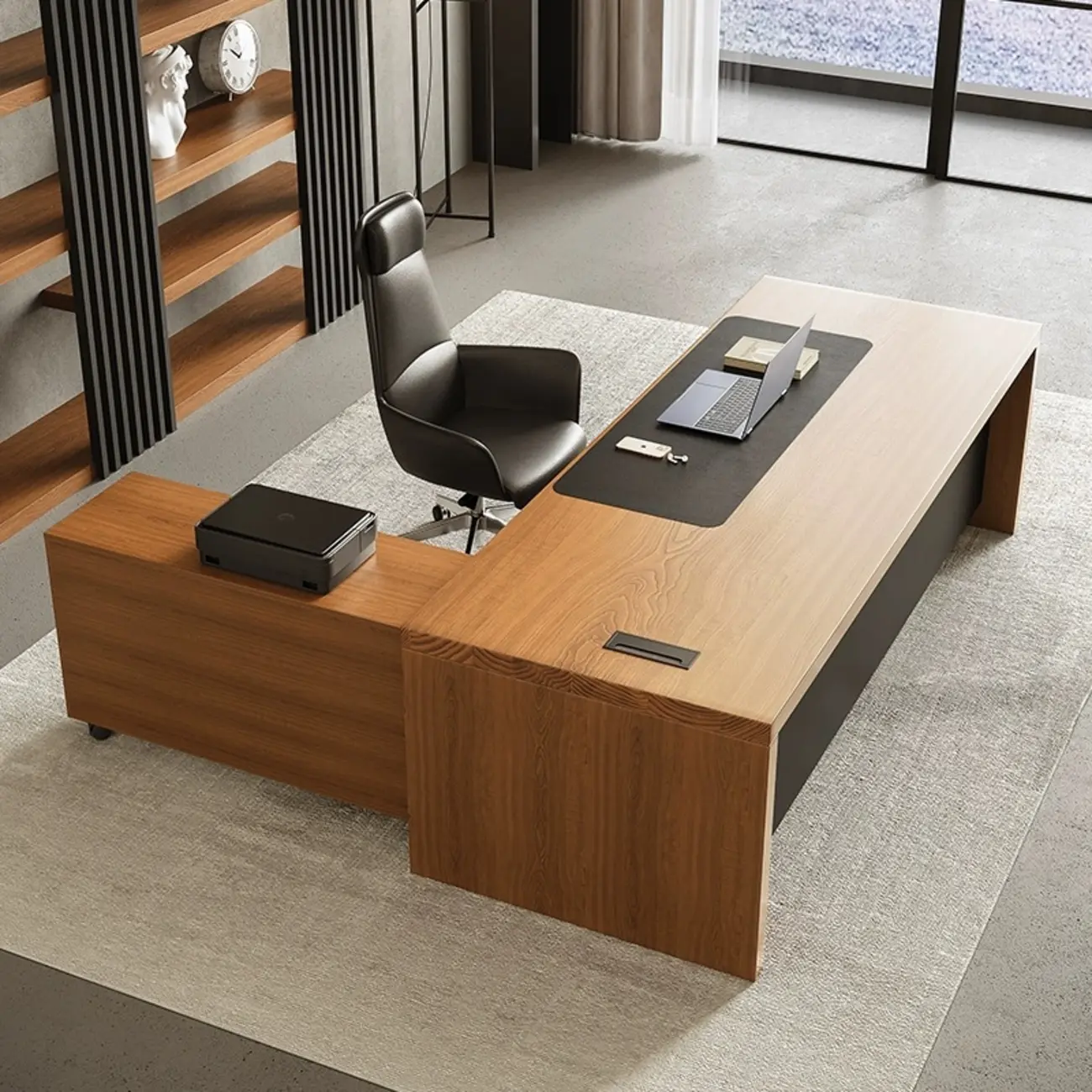Modern Wooden Rectangular Office Desk with Cable Management Image - 1 | homeyfad