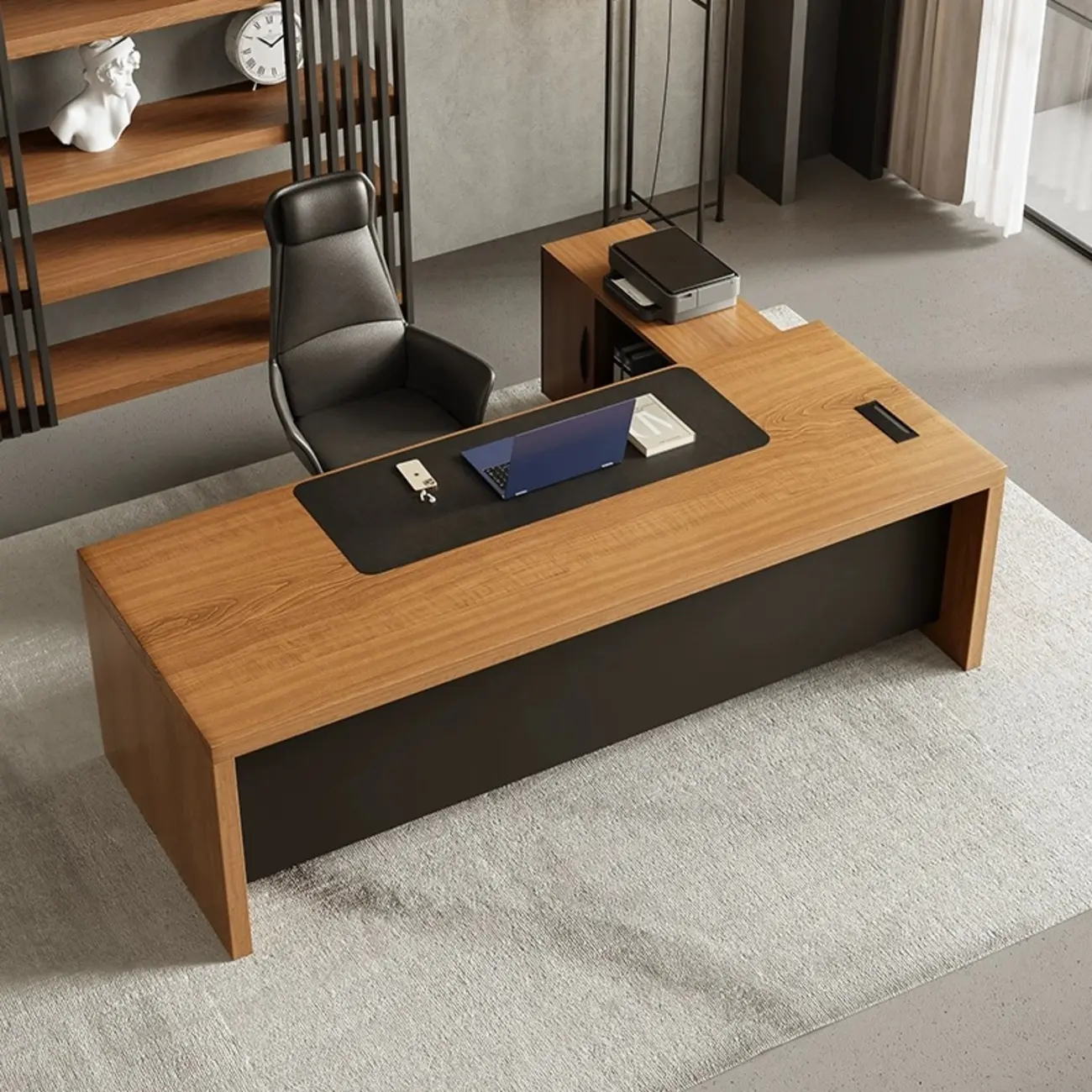 Modern Wooden Rectangular Office Desk with Cable Management Image - 2 | homeyfad