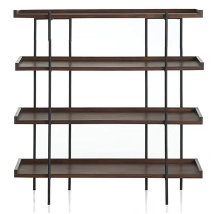Contemporary Iron Brown Multi-tier Wood Etagere Bookcase Image - 2