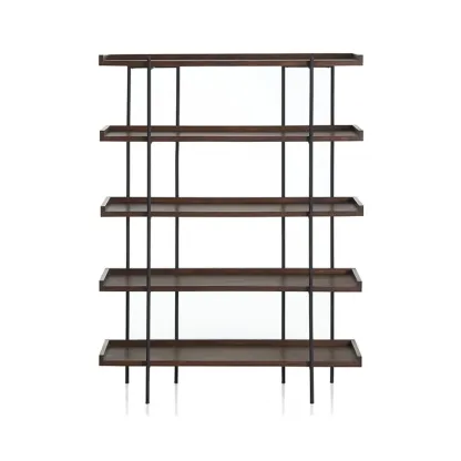 Contemporary Iron Brown Multi-tier Wood Etagere Bookcase Image - 3