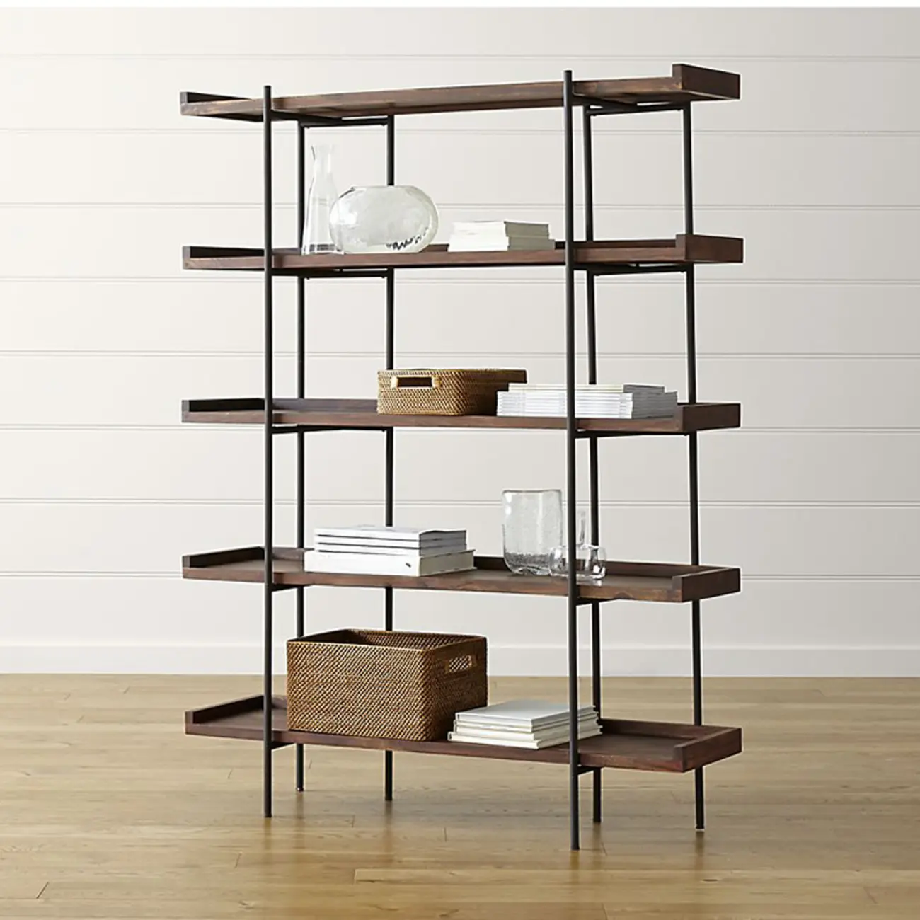 Industrial Etagere Bookshelf Metal and Wood 5-Tier Open Storage Image - 1                                           SKU2204229392，SKU2204229389，SKU2204229386，SKU2204229390，SKU2204229395，SKU2204229387，SKU2204229391，SKU2204229393，SKU2204229396，SKU2204229401，SKU2204229397，SKU2204229388，SKU2204229402，SKU2204229398 | homeyfad