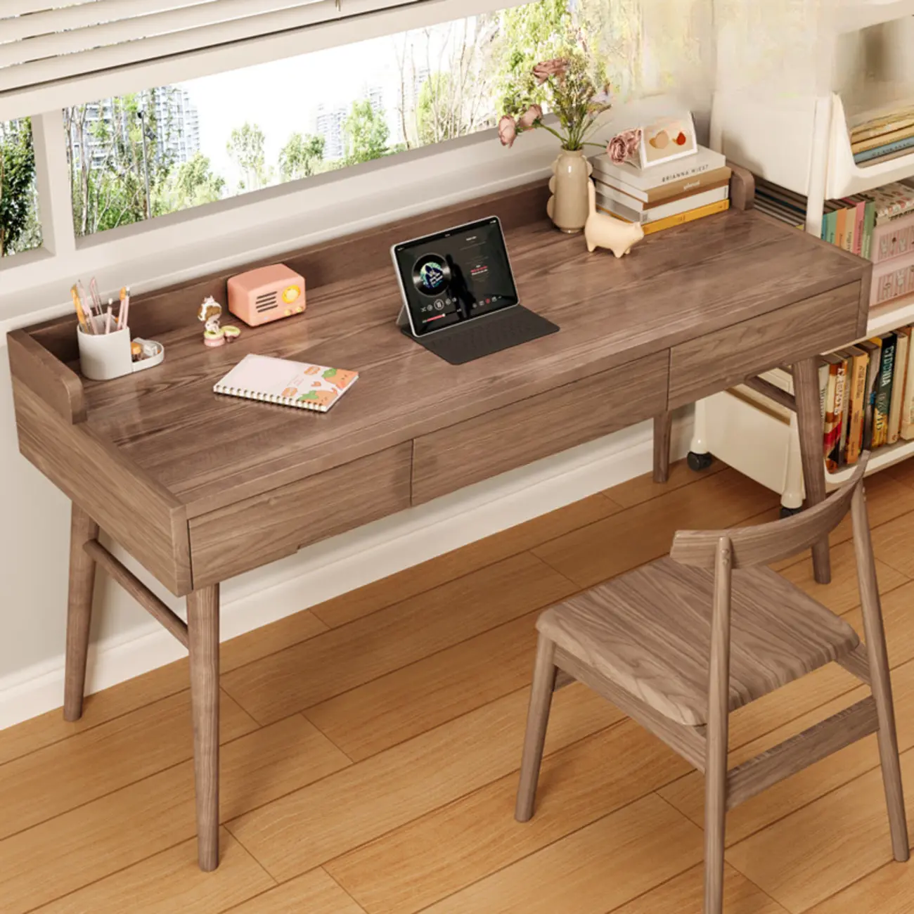 55.1"L Minimalist Brown Wooden Storage Office Desk with Splash Image - 1 | homeyfad