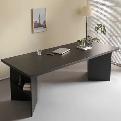 Elegant Black Rectangular Writing Desk with Shelf for Home Office Image - 2