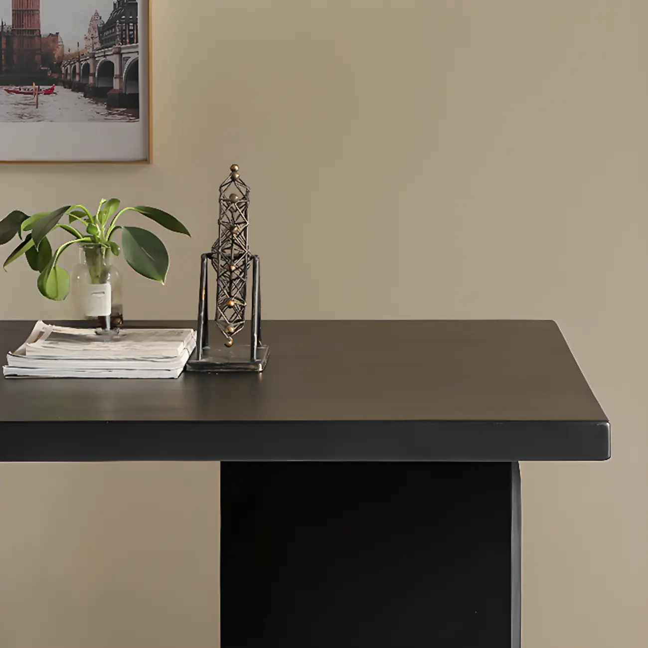 Elegant Black Rectangular Writing Desk with Shelf for Home Office Image - 5 | homeyfad