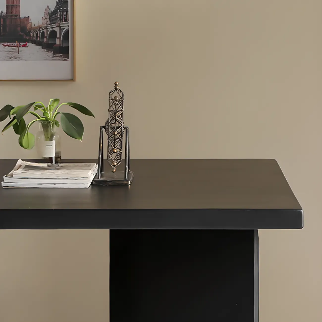 Elegant Black Rectangular Writing Desk with Shelf for Home Office Image - 5