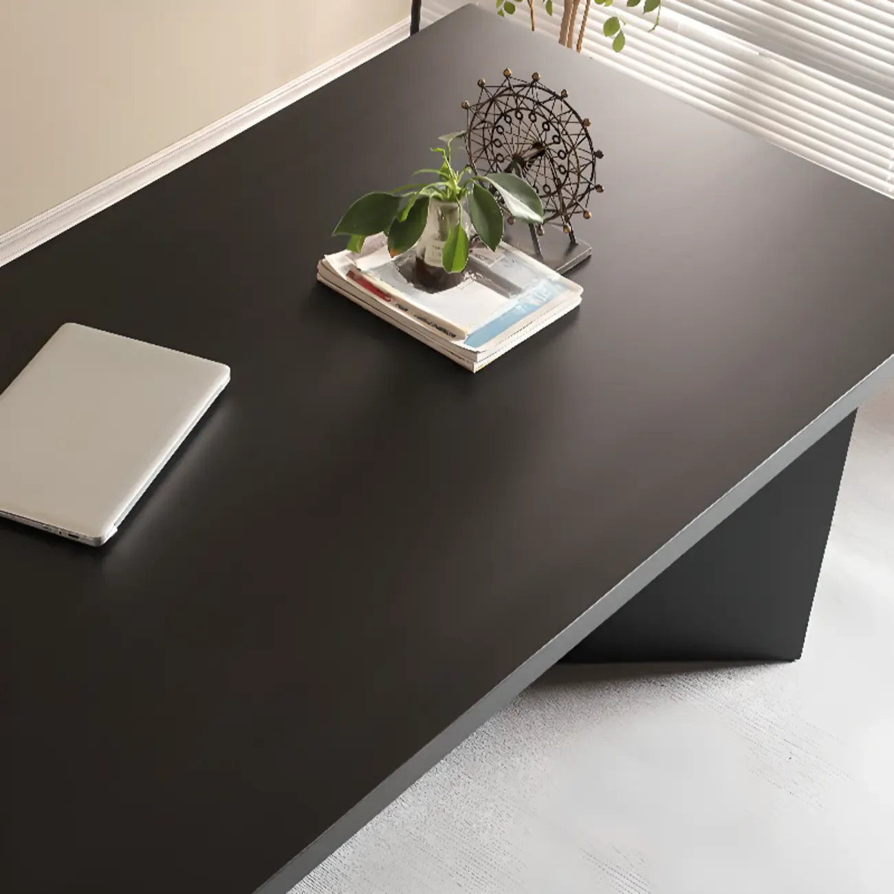 Elegant Black Rectangular Writing Desk with Shelf for Home Office Image - 6