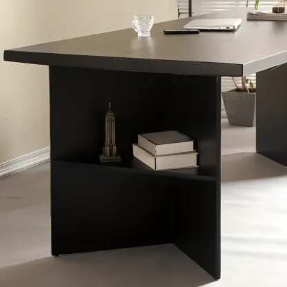 Elegant Black Rectangular Writing Desk with Shelf for Home Office Image - 8