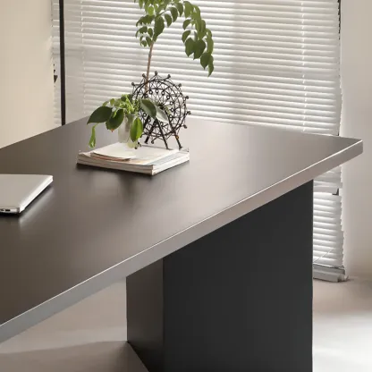 Elegant Black Rectangular Writing Desk with Shelf for Home Office Image - 9