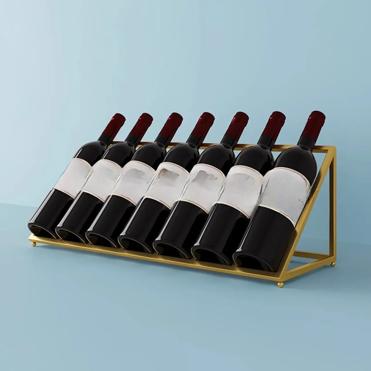 Modern Metal Wine Rack Slanted Holder Shelf for 7 Bottles Image - 1 | homeyfad